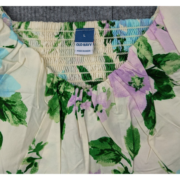 Old Navy Puff Sleeve Top Womens Large Cottage Peasant Floral Cotton Babydoll - Picture 3 of 8